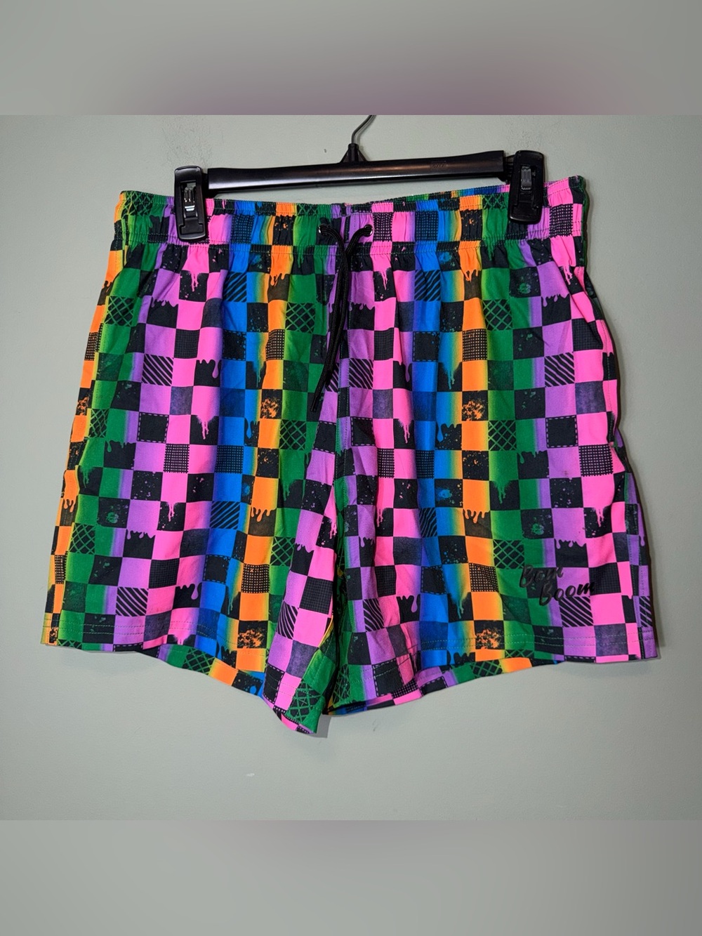 &Me Bamboo Bright Checkerboard Men’s Swim/Board Shorts - Multicolor Large